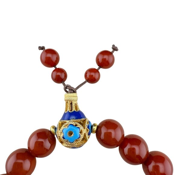Red Agate Beaded Bracelet With Cloisonné Enamel & Adjustable Knot Closure - Picture 4 of 6